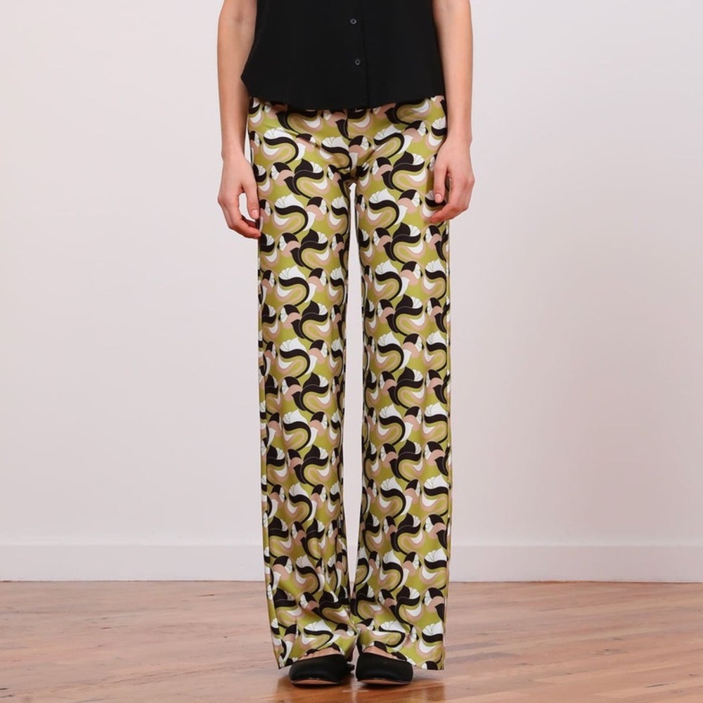 Avenue Montaigne 0 Green Black Multi Color Art Deco Retro Flavia Palazzo Pants